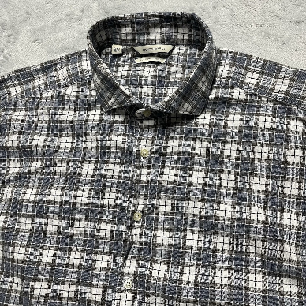 Suitsupply Dress Shirt Mens 17.75 Slim Fit Plaid Leggiuno Egyptian Cotton